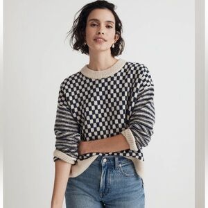 Madewell alpaca blend Crewneck Sweater in Checked Stripe